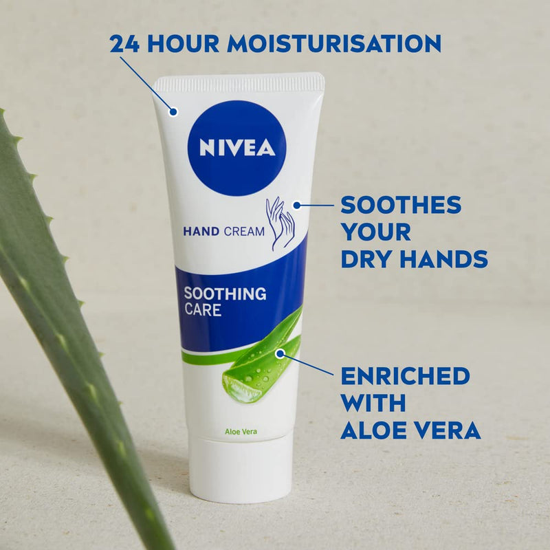 NIVEA Soothing Care Aloe Vera Hand Cream (75ml), 24H Moisturising Hand Cream for Dry Cracked Hands, Non-Greasy, Fast-Absorbing Formula Soothes Skin