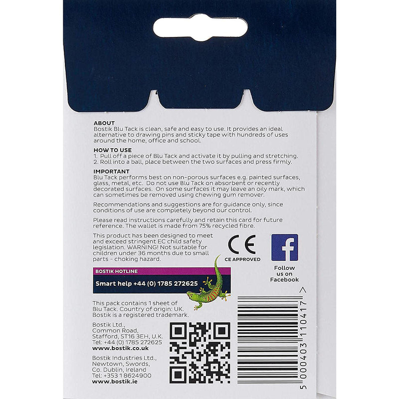 Bostik Blu Tack Blue - Handy Size - Multipurpose Reusable Adhesive - Clean - Safe & Easy to Use - Non-Toxic